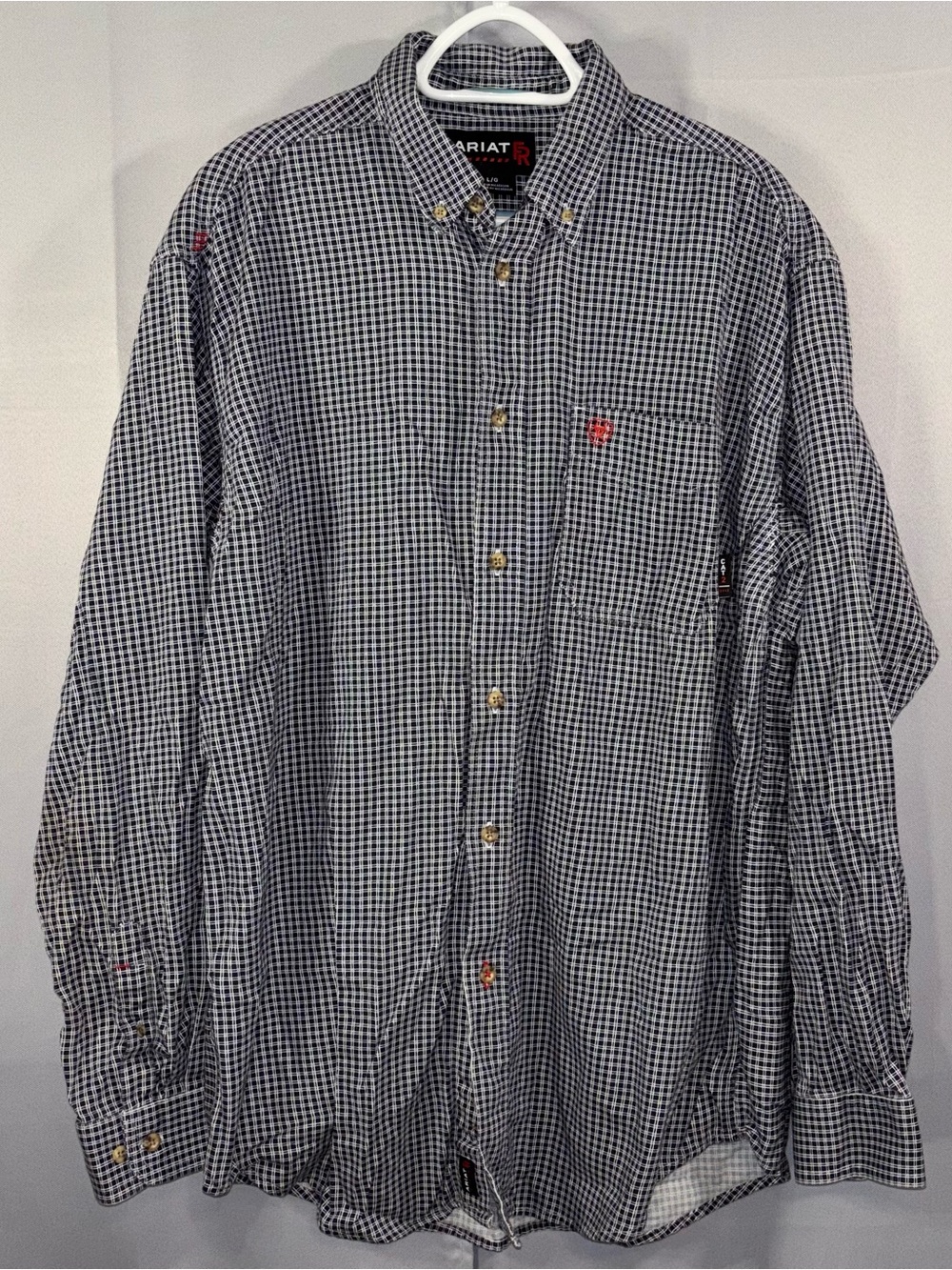 Ariat Men's FR Plaid Work Shirt Large Flame Resistant Blue Button Down